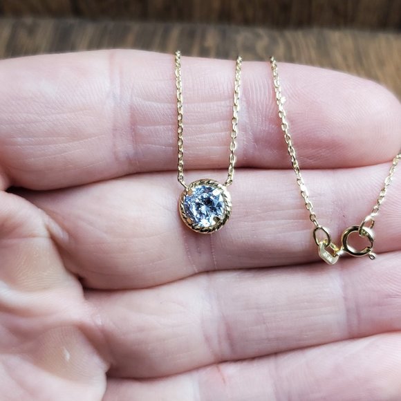 18 Inch Gold Plated Over Sterling Silver Brilliant Single Cubic Zirconia Necklac - Picture 2 of 7